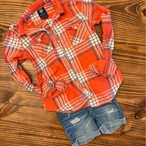 AE Girls Plaid Button